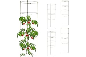 Relaxdays Rankhilfe, 5er Set, 4 Ringe, HxD: 90 x 28 cm, Blumen & Nutzpflanzen, Metall & Kunststoff, Pflanzenstütze, grün