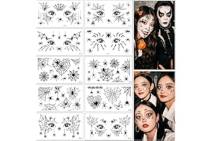 ONGNIUU Lot de 10 Feuilles Tatouage Visage Halloween, Araignée Noir Tatouages éphémères Autocollanttatouages Temporaires pour Enfants et Adultes, Décorations pour Halloween et Carnaval