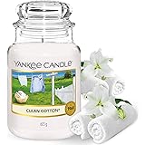 Yankee Candle Świeca zapachowa w szkle (duża) | Clean Cotton | Czas palenia do 150 godzin