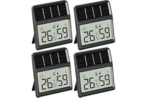 BALDR Solar Thermometre Hygrometre Interieur, Mini Thermomètre Hygromètre d'intérieur Alimenté par la lumière- Fonctionne uniquement sous éclairement lumineux, Noir - Sachet de quatre