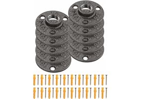KOSHIFU 10PCS Bride de Plancher Fonte 3/4 '', Bride de Sol Bride Filetée Noir Brides de Tuyauterie avec 38 Vis pour Tuyau Industriel Meubles Bricolage Montage Support Mural Vintage