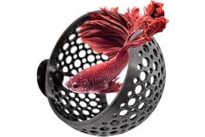 byMazy Cave Lounge, Hideout Fish Tank Ornament with Suction Cup for Betta, Fish and Shrimp to Swim-Through, Hide, Rest - Aquarium Decoration with Plant Holder (Medium, Black)