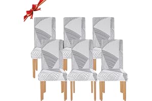 Jaotto Fundas para Sillas de Comedor Pack de 6,Modernas Fundas de Sillas de Comedor Respaldo Alto Elásticas Lavables Desmontables,Cubiertas para Sillas para Hotel Banquete(Línea Blanca,6 Piezas)