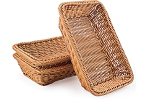 WANDIC Cesta tejida, juego de 3 cestas de mimbre de polimimbre para alimentos, frutas, verduras, servir restaurante, cocina