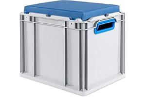 aidB Eurobox NextGen Seat Box, blau, (400x300x365 mm), Griffe offen, Sitzbox mit Stauraum und abnehmbarem Kissen, 1St.