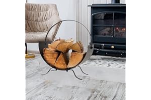 GBS BROTHERS GBS Firewood Storage Rack Metal Log Stand For Indoor Outdoor Half Round Fireplace Firewood Holder Firewood Storage Organizer_ Black (H 43 x W 36 x D 31 cm (Approx.)