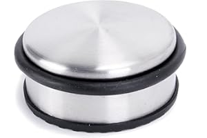 Oxid7® Butoir de porte en acier inoxydable brossé mat ⌀ 10,3cm, hauteur: 4,5cm | Butoir de porte massif 1,1 kg aussi pour portes lourdes | 3 anneaux en caoutchouc de haute qualité comme protection