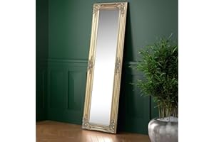 Julian Bowen Palais Mirror Full Length – Antique Wooden Wall Mounted Glass Full Body Mirror, 130cm x 40cm, for Bedroom, Living Room & Dressing Room – Gold
