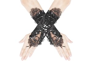 YOLEV Women's Satin Fingerless Gloves 1920s Gloves Opera Long Glove for Bride Fingerless Satin Lace Gloves for Wedding Party Prom Dancing Opera