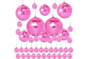 DJBOOMY Pink Mini Disco Ball Decor: 42 Pack Hanging Mirror Ball Ornaments Different Sizes - Disco Balls Decorations Bulk for Party Christmas Tree Cake Room Birthday(1.2 Inch, 2 Inch, 2.4 Inch, 3 Inch)