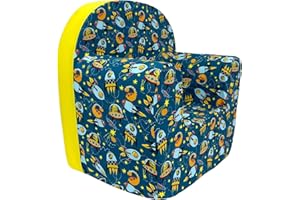 BABY IDEA Babysanity® Poltroncina Bimbi Rivestimento 100% Cotone Sfoderabile Imbottitura Alta Intensità Migliorata Poltrona per Bambini Comoda Leggera Ideale per Cameretta -Made in Italy- (Missile)