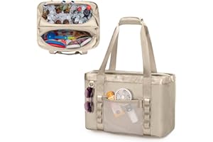 Yarwo Large Beach Bag with Insulated Cooler, Extra Beach Vacation Tote Bag with Wet Dry Pockets and Luggage Strap for Swim, Pool