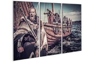 islandburner Bild auf Leinwand Wikinger Krieger Schwert Drakkar Bilder Wandbilder Poster