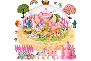 Beginreally DIY Unicornio Regalo para Niñas, Kit de Terrario con Luz Nocturna Musical con Plantas de Castillo Juguete de Unicornio para Niñas de 5 6 7 8 9+ Años