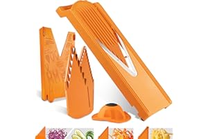 Börner Cortador de Verduras V3 (Set Inicial) • Mandolina en V para 5 Tipos de Corte • Cortadora Ajustable con Cuchilla en forma V de Acero Inoxidable y Protector de Dedos • Color: Naranja