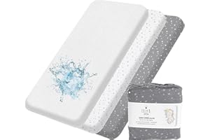 LILLY BELLY Lilly B. - Next to Me Crib Sheets - 100% Organic Cotton Set of 2 Cot Bed Sheets + 1 Waterproof Mattress Protector - Cot Sheets 120x60 Fitted - Sheets for Next to Me Crib, Baby Cot, Toddler beds.