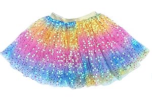 About Time Co Girls Sparkle Sequin Rainbow Tulle Princess Ballet Tutu Skirt