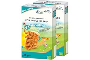 FLEUR ALPINE Biscotti per neonati con succo di pera – 12x2 deliziosi snack per neonati per un delizioso porridge da colazione – Biscotti per snack integrali senza zuccheri aggiunti | 6 mesi