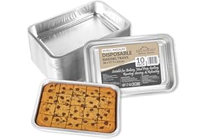 DELAHUNT CATERING SUPPLIES Small-Medium Disposable Baking Trays [10 Pack] - Heavy-Duty Aluminium Foil Tray Bakes (26 x 17.7 x 3.6 cm) | Oven, BBQ, Fridge & Freezer Safe | UK-Made Recyclable Tins for Cooking, Roasting & Catering