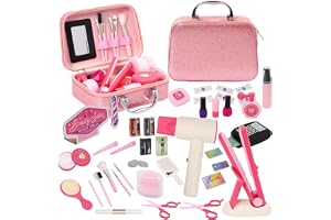 Rosa frisörset för barn, sminkleksaker, sminkbox för flickor, frisörtillbehör, inklusive hårtork, plattång, kam och tillbehör, rollspel, barns sminklåda, presenter till flickor i åldern 3+