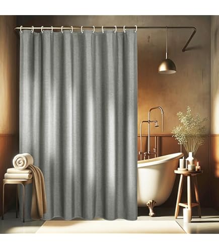 Douchegordijn voor badkamer in vlaslinnen, zware stof van 240 g/m², met haken, luxe hotelstijl, wasbaar, taupe, 120 x 180 cm