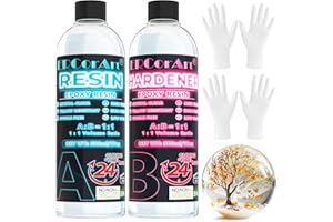 ERCorArt Epoxy Resin Kit 1000 ml/34 oz Clear Resin and Hardener, Craft Resin for Beginners, 1:1 Ratio Non-Bubbles High-Gloss Casting Resin for DIY, Coating, Mould, Wood, Jewelry Making