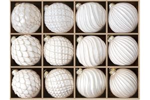 ‎DN DECONATION DN DECONATION Weihnachtskugeln Set, 12-teilig - Weiß Gold Vintage Glaskugeln 8cm mit 3D Oberfläche, Elegante Christbaumkugeln für Weihnachtsbaum Deko, Winterdekor & Partys