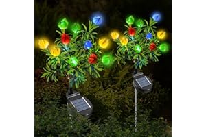 Qoosea Luces Solares Jardín Exterior, 2 Piezas Luz Solar de Flores Gardenia LED, Lámparas Solares Decorativa IP65 Impermeable, Decoración para Patio, Césped, Boda, Fiestas, Navidad (Multicolor)