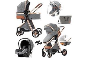 Doraystar Carro Bebe 3 Piezas, Carrito Bebe 3 en 1 con Dos Modos de Empuje Reversibles, Cochecito Bebe 3 Piezas con Capazo Grande Cómodo, Carricoche Bebe 3 Piezas Alto Paisaje (V9 Grey)