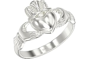 Aeon Silver Claddagh Ring - 925 Sterling Silver Heart Shape Rings, Sizes J - R | Irish Celtic Jewellery Gifts for Women & Men
