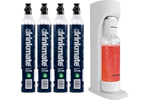 DRINKMATE OmniFizz Machine à eau pétillante et à soda, gazéifie n'importe quelle boisson, lot de quatre cylindres
