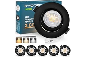 KYOTECH 3CCT Faretti LED da Incasso per Cartongesso Dimmerabile 68-75mm, 5W 550LM 230V Faretto Incasso Ultra Sottili, IP44 Faretti da Incasso Ruotabile a 45° per Bagno, Set di 6 Nero