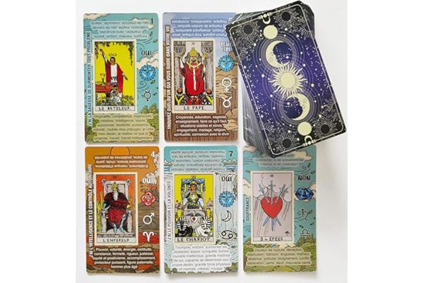 Tarot Debutant francai – Jeu Tarot Facile a Lire – Jeu cart Tarot avec significations imprimees, Oui ou Non, Astrologie, planetes et Chakras (Français)