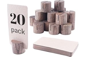 TOROS store 20 Pcs Mini Wooden Table Number Holders, Place Card Holders, Name Card Holders for Tables, Wooden Picture and Sign Holder, Brown