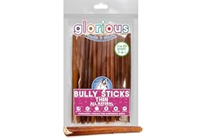 GLORIOUS TREATS AND CHEWS Premium Bully Sticks for Dogs - All-Natural, Beef Pizzle Sticks for Puppies to Medium Dogs, Dental Chew Treats for Healthy Teeth and Gums, Fully Digestible, Gluten-Free (Thin 15 cm 250gr)