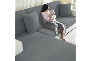 YSTELLAA Funda Asiento Sofa Alta Elástica, Funda Cojin Sofa Separado Ajustable, Universal Protector De Cojín para Muebles, Lavable, Antideslizante(1 Asiento*2+Chaise Longue, Gris Claro)