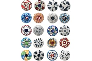 Ajuny Lot de 20 Boutons en Céramique Multicolores à Motif Floral pour Placard Tiroir et Meuble de Cuisine Salle de Bain Commode Boutons Décoratifs en Poterie Faits à la Main
