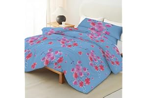 Artecreativa Funda Nórdica Cama 150, 4 Piezas - Funda Nórdica Estampado 220X240cm + Bajera Ajustable 150X200+25cm + Funda Almohada 2UNIDADES 45X105cm, Color Azul con Estampado Flores Rosas