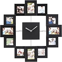 Vonhaus Horloge Murale 12 cadres photos - Noire - 35.5 x 35.5 x 4.8 cm