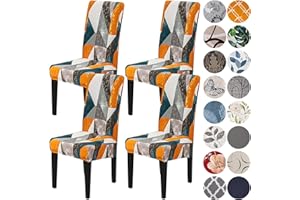 HZDHCLH Chair Covers Slipcovers 4/6 PCs Stretch Removable Washable Short Dining Chair Protector Cover Seat for Hotel,Dining Room,Ceremony （Classic Geometry,4 PCS）