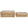 Creative Co-Op Woven Rattan Display Boxes with Glass Lids & Fir Wood Frame (Set of 2 Sizes)