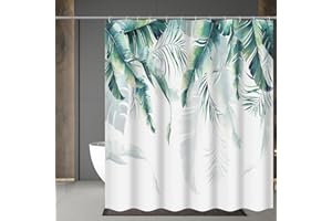 aceyoon White Shower Curtain Plant 180 x 180cm Drop Weighted,Polyester Wet Room Shower Curtain Heavy Duty, Mould Proof Bath Shower Curtain with 12 Hooks Washable Quick-Drying (71"x71")