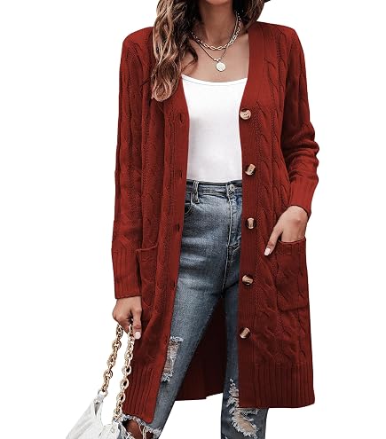 BGNHJ Gilet Femme,Casual Loose Couleur Unie Gris Mesdames Cardigan Tricoté Pulls Ultra-Doux À Devant Ouvert À Manches Longues Chunky Veste De Survêtement Chaud Manteau Long, L