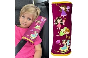 HECKBO Dino oreiller de voiture pour enfants - lavable en machine - doudou doux - oreiller de ceinture de voiture de haute qualité, housse de ceinture (Fée)