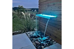 CLGarden 60cm Wasserfall Edelstahl Einsatz DIY mit LED Beleuchtung RGB Licht für Steinmauer Wand Gartenteich Gabione