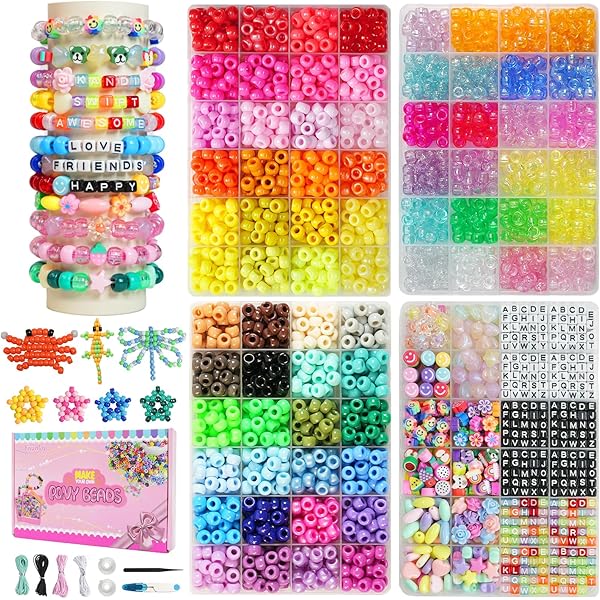 QUEFE 3250-delige pony-kralenset, kandi-kralen, 2400 stuks, regenboogkralen in 96 kleuren, sieraden, halskettingen