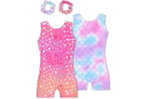 Tstiti Gymnastics Leotards for Girls 2 Pack Sparkly Kids Biketards Dance Unitards Matching Hair Scrunchies
