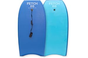 Fetch 50 Bodyboard for Adults and Teens, Performance Surfing Body Board with Stringer and Coiled Leash, 3 Sizes - 40, 42 & 44 inch