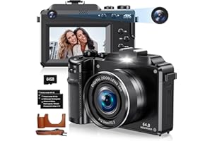 CAMCORDY 4K 64MP Digital Camera for Beginners Teens – Dual Lens Vlogging Camera with 32GB SD Card, 2 Batteries, Charger & Protective Case, Compact Camera for YouTube and Travel