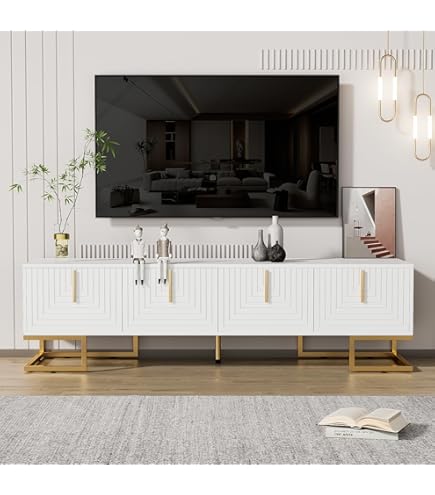 Natuurlijk houten tv-meubel, modern tv-meubel met 4 getextureerde deuren en gouden poten - voor Natuurlijk houten tv-meubel, modern tv-meubel met 4 getextureerde deuren en gouden poten - voor
